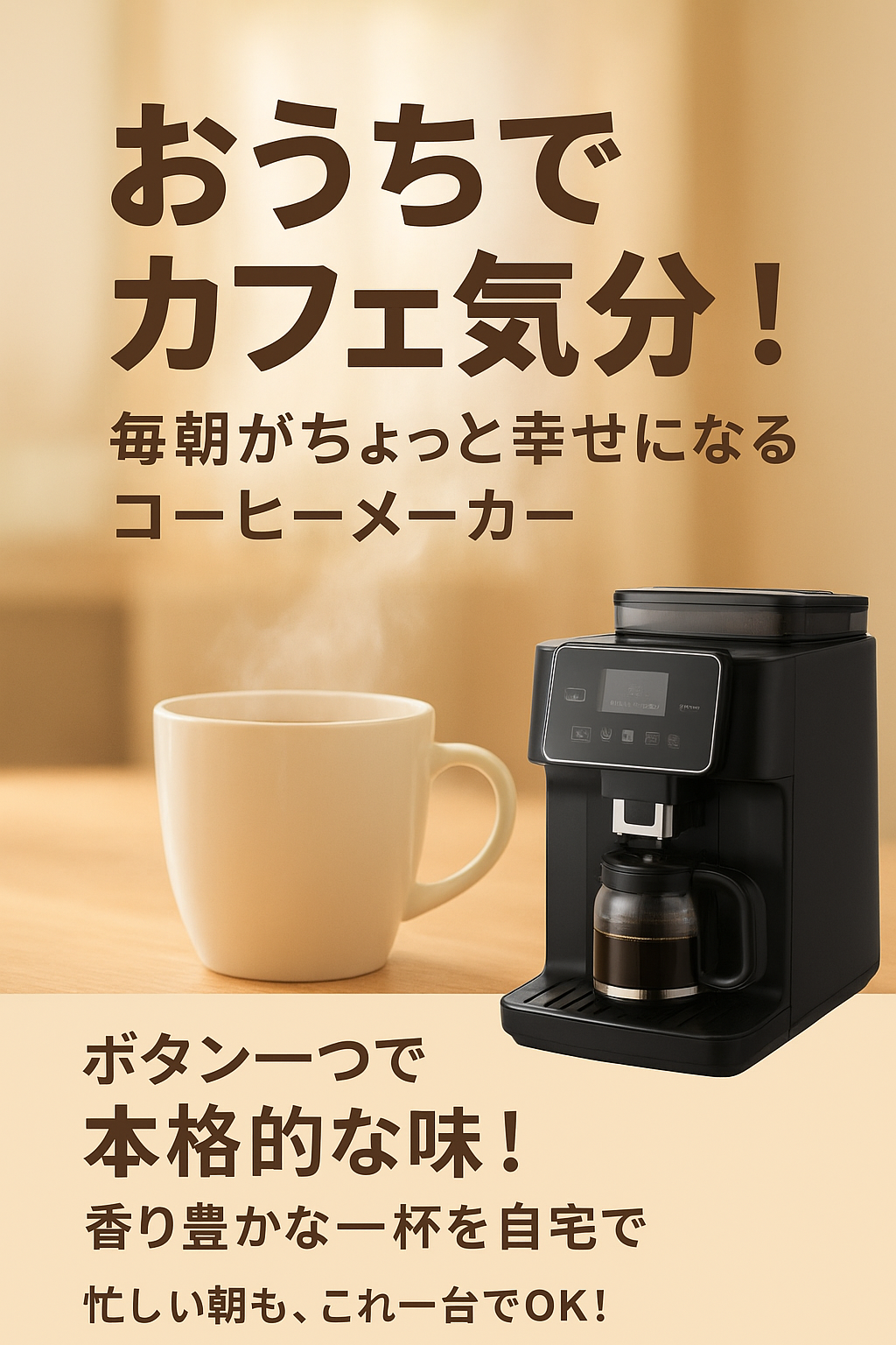 お家でカフェ気分、毎朝がちょうっど幸せになるコーヒーメーカー
毎朝カフェに行くのはお金も時間もかかる。でも、家で作るコーヒーは味気ないと感じる人が多い。毎朝、時間がなくてもおいしいコーヒーを飲みたい方におすすめ。
デロンギの全自動コーヒーメーカーなら、豆を入れてボタンを押すだけ。
香り豊かな一杯で、一日の始まりをちょっと幸せにしてくれます☕